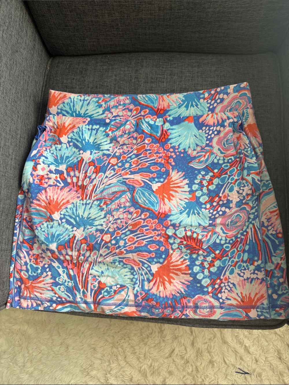 Talbots Floral Mini Skirt in Blue, Coral and Aqua